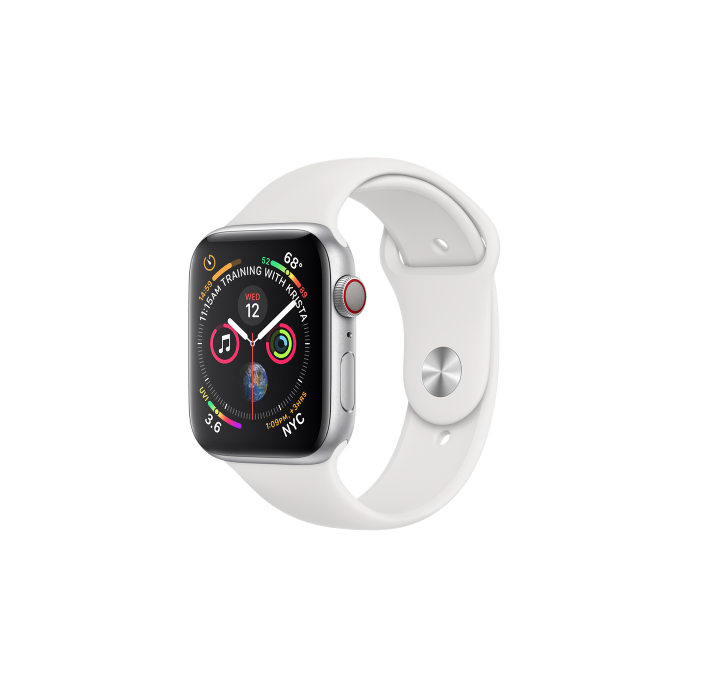 apple watch silver aluminum case with white sport band series 4